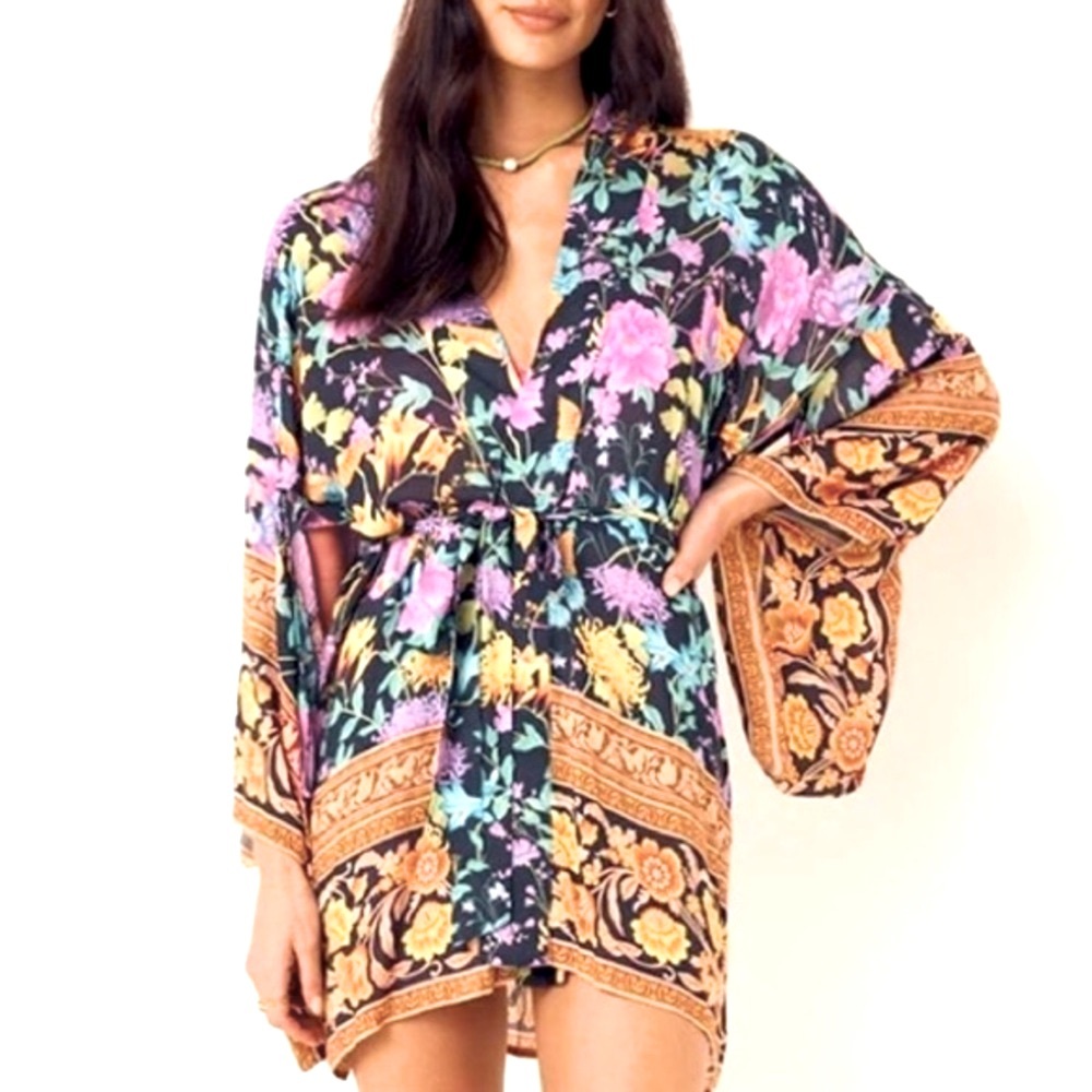 SPELL Butterfly Short Kimono in Firefly